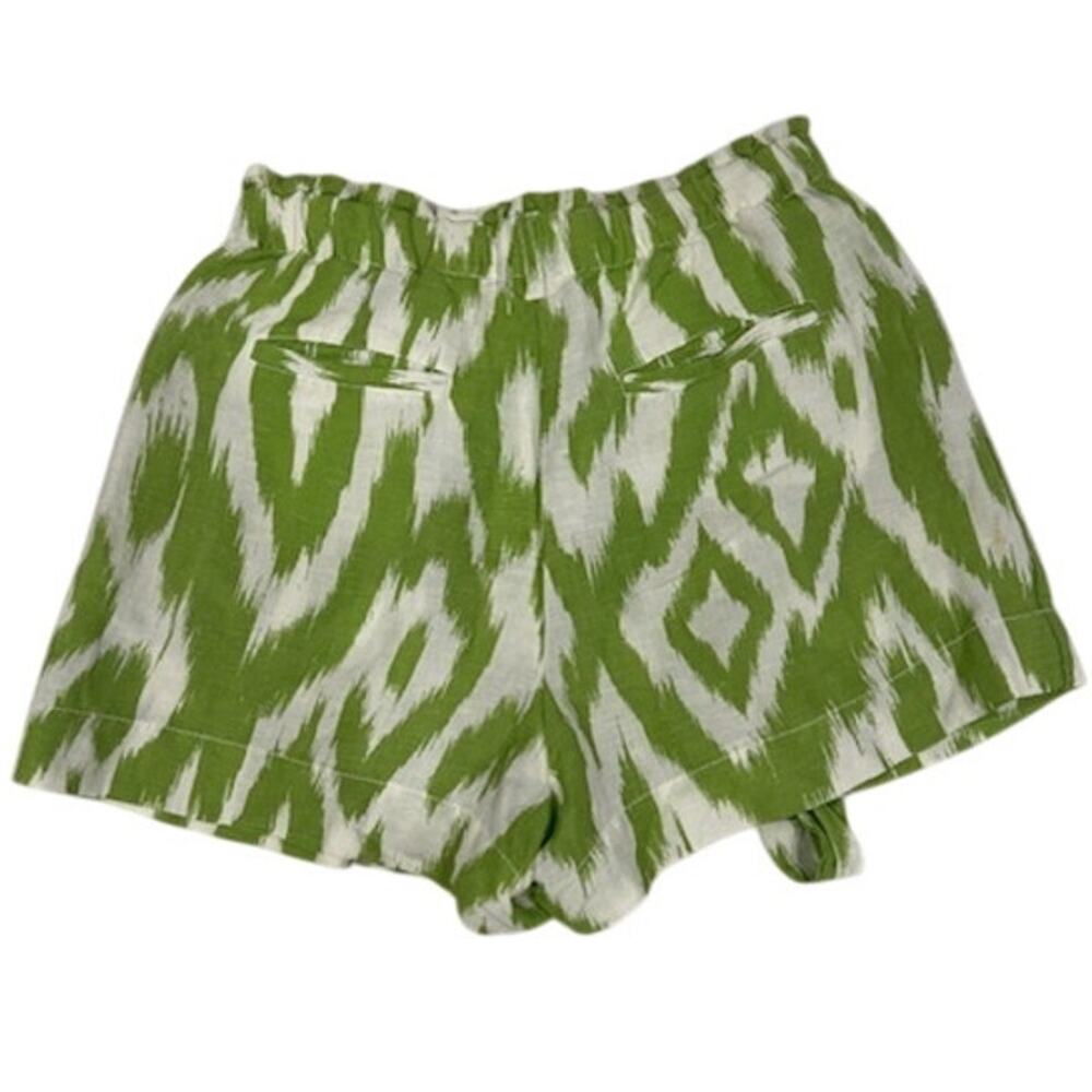 ANTHROPOLOGIE Women's Linen Shorts Shorts SMALL Green White Ikat Paperbag - Picture 2 of 10